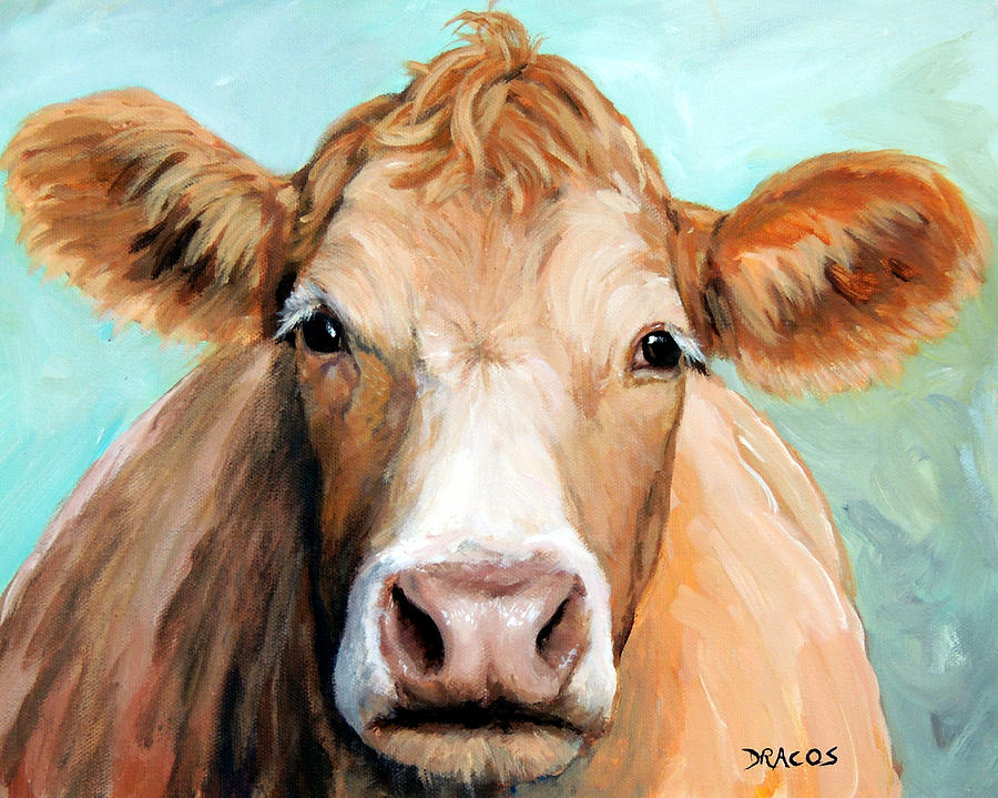 Guernsey Cream Cow on Light Green Painting by Dottie Dracos - Fine Art ...