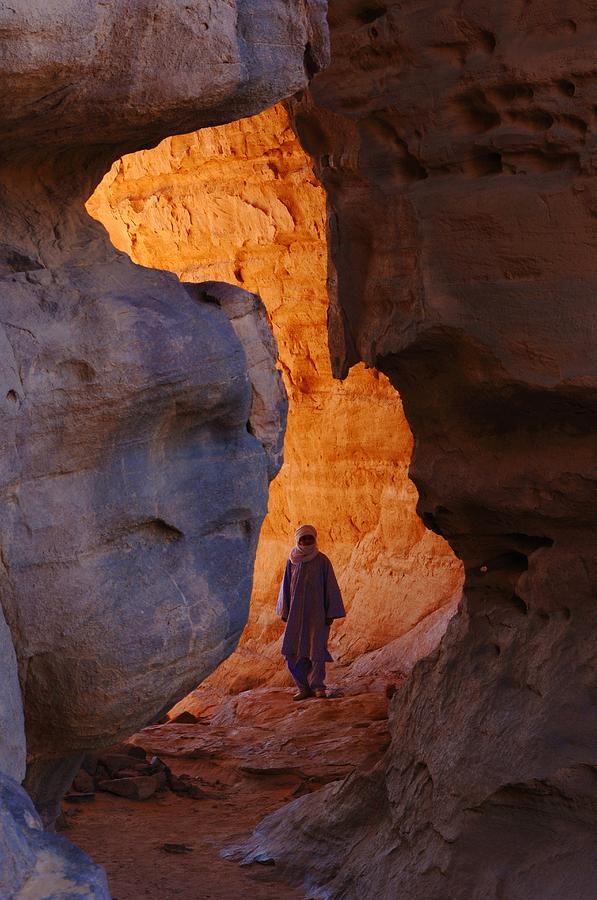Guide in desert canyon, Algerian Sahara Photograph by Science Photo Library
