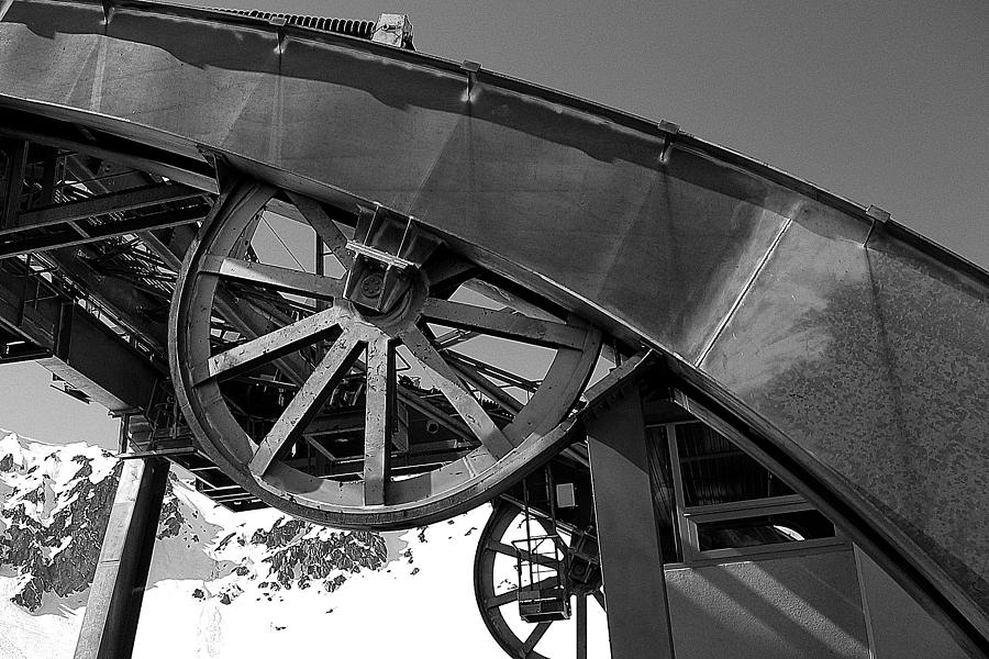 Mountain Photograph - Guide Wheel of an old cablecar in France by Angela Kail