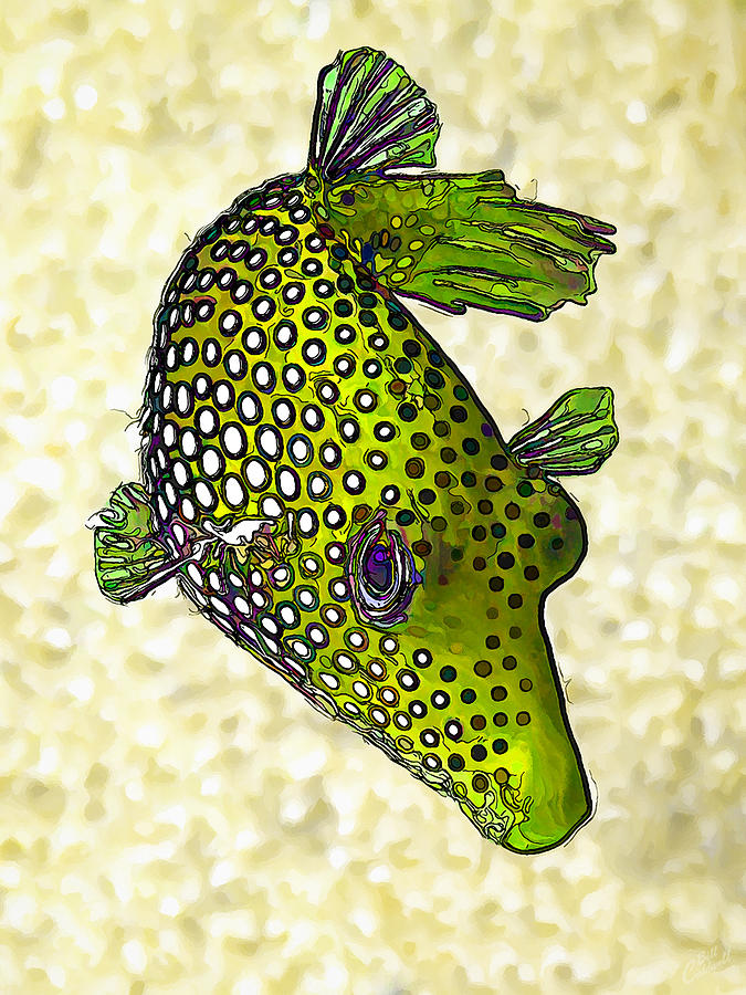 Guinea Fowl Puffer Fish in Green Digital Art by ABeautifulSky Photography by Bill Caldwell