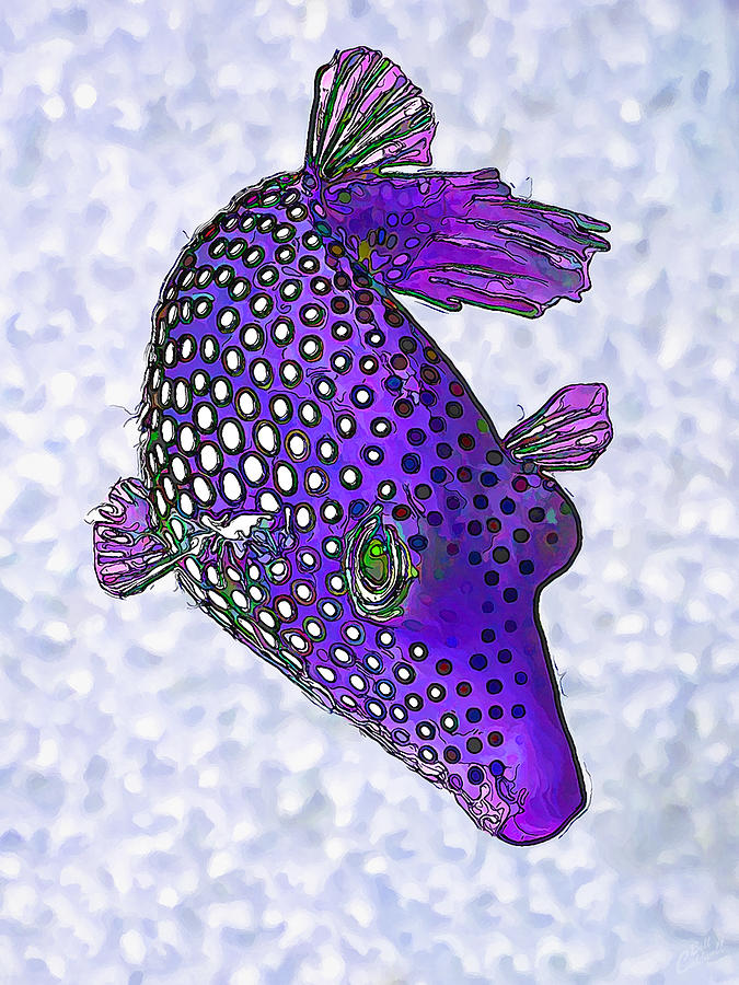 Guinea Fowl Puffer Fish in Purple Digital Art by ABeautifulSky Photography by Bill Caldwell