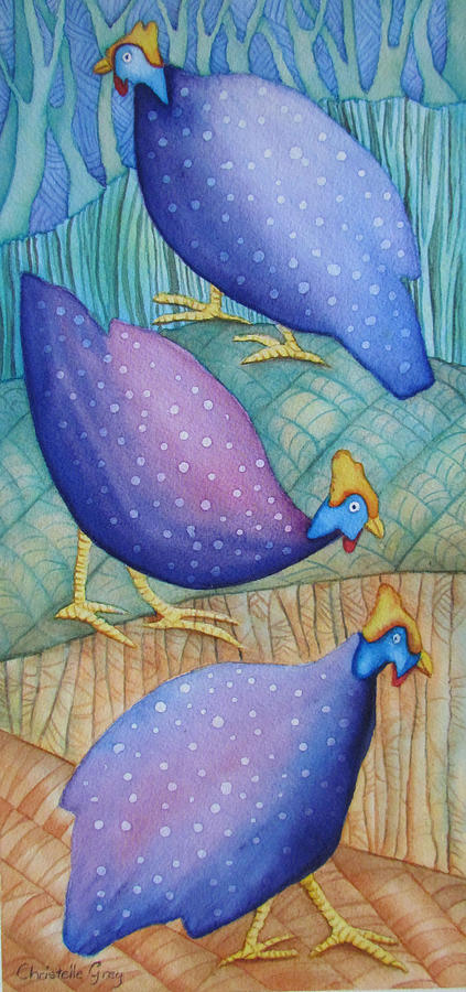 Bird Painting - Guinea Fowls by Christelle Grey
