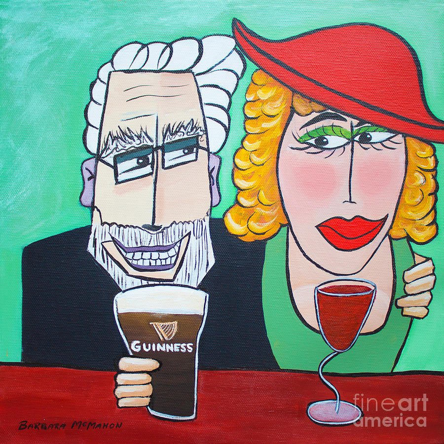 Guinness Man With The Woman Of His Dreams Painting by Barbara McMahon