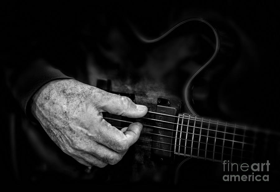 Guitar and Hand bw Photograph by Jerry Fornarotto