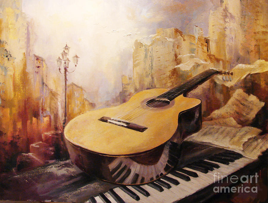 Acoustic Guitar Oil Painting Style Digital Art - Acoustic Guitar