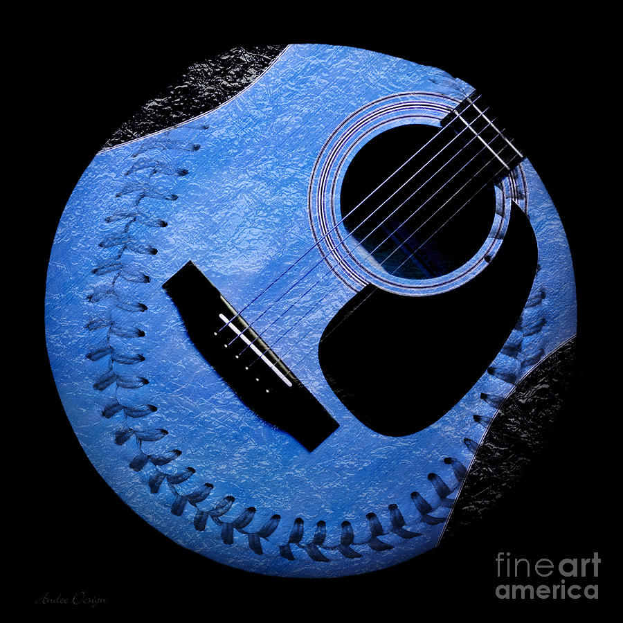 Guitar Blueberry Baseball Square Digital Art by Andee Design