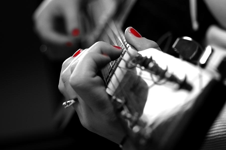 Black And White Photograph - Guitar Chick by Bryan Ranker