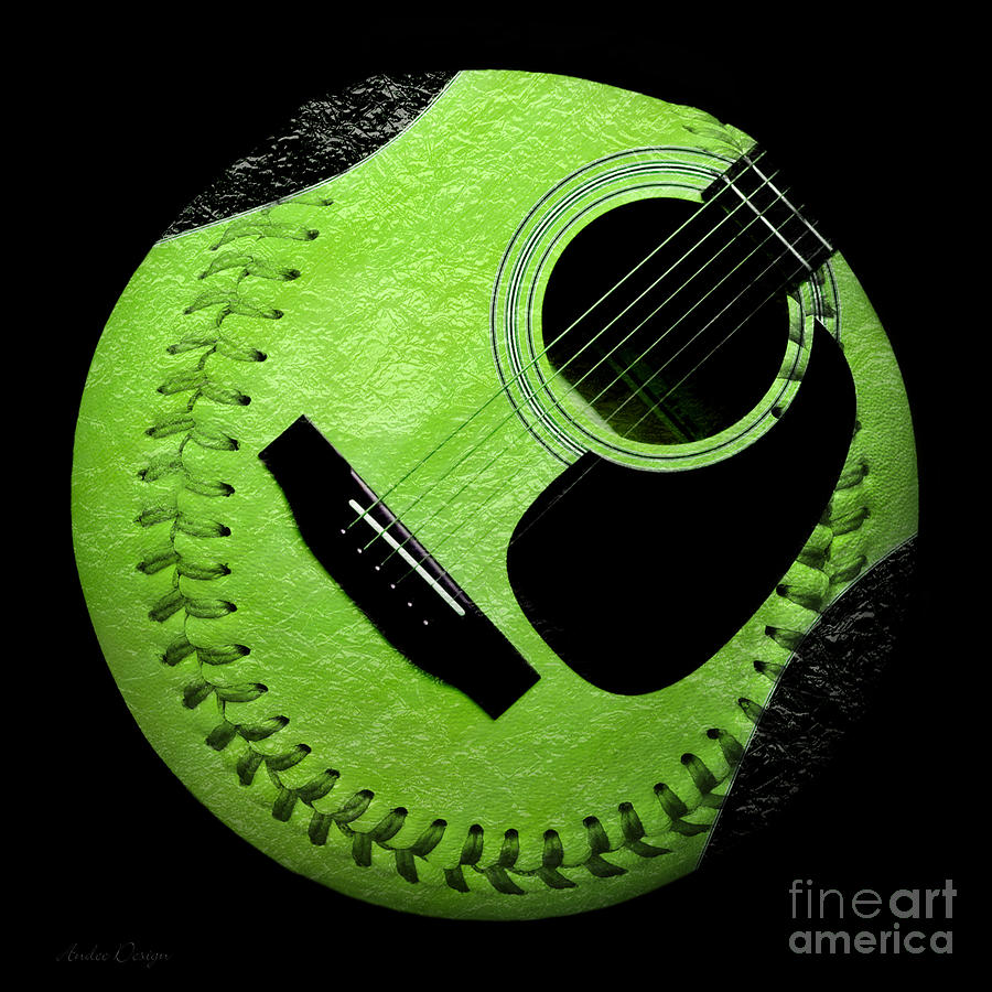 Baseball Digital Art - Guitar Keylime Baseball Square  by Andee Design