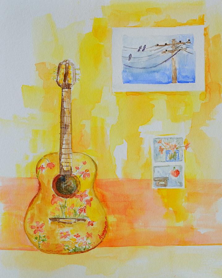 Guitar of a Flower Girl in Love Painting by Patricia Awapara