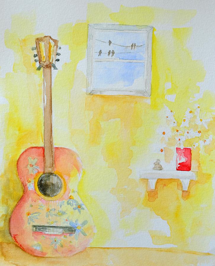 Guitar of a Flower Girl with a touch of Zen Painting by Patricia Awapara