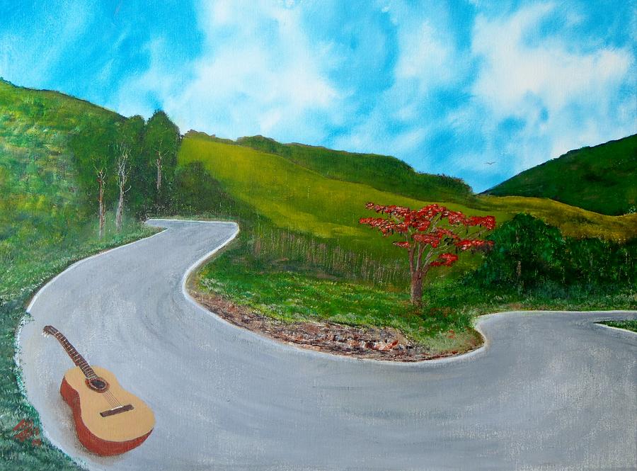 Guitar on the Road Painting by Tony Rodriguez