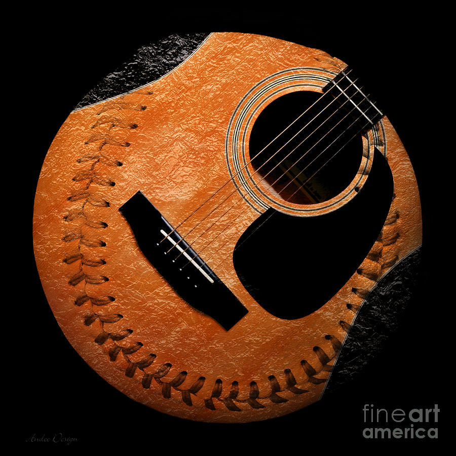 Guitar Orange Baseball Square Digital Art by Andee Design