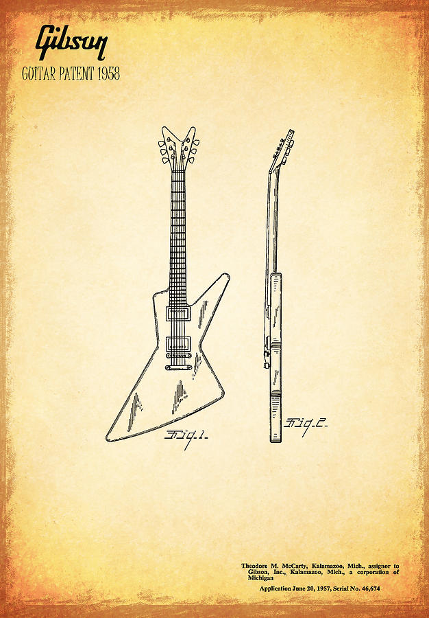 Music Photograph - Guitar Patent 1958 by Mark Rogan