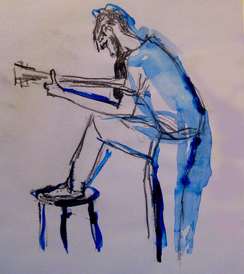 Charcoal Painting - Guitar Player by James Gallagher