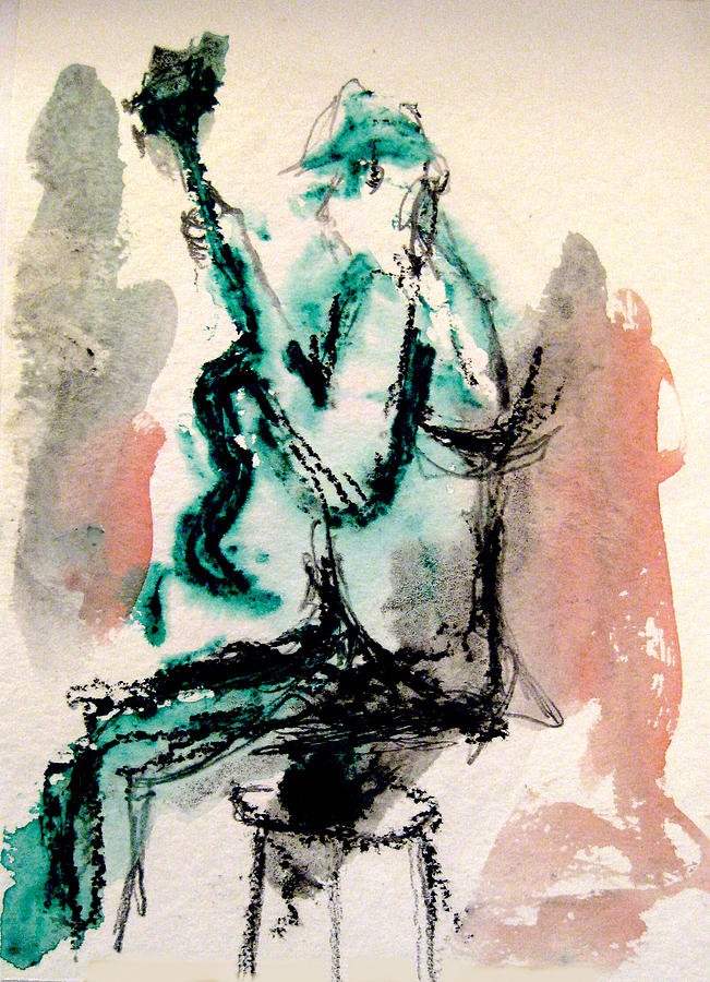 Charcoal Painting - Guitar Player Seated by James Gallagher