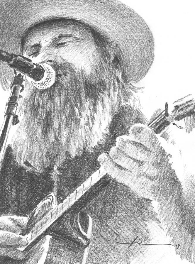 Guitar Singer With Beard Pencil Portrait Drawing by Mike Theuer