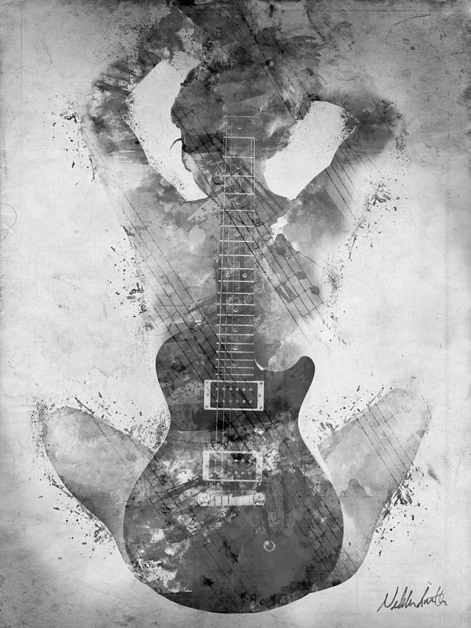 Guitar Siren In Black And White Digital Art by Nikki Smith