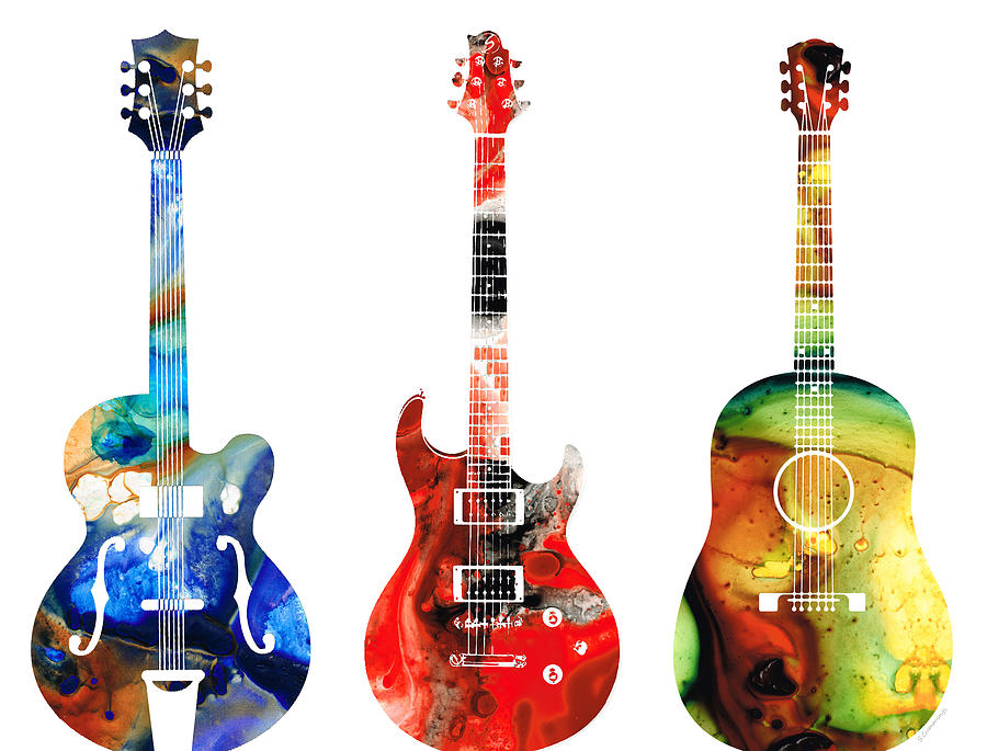 Guitar Threesome - Colorful Guitars By Sharon Cummings Painting by ...