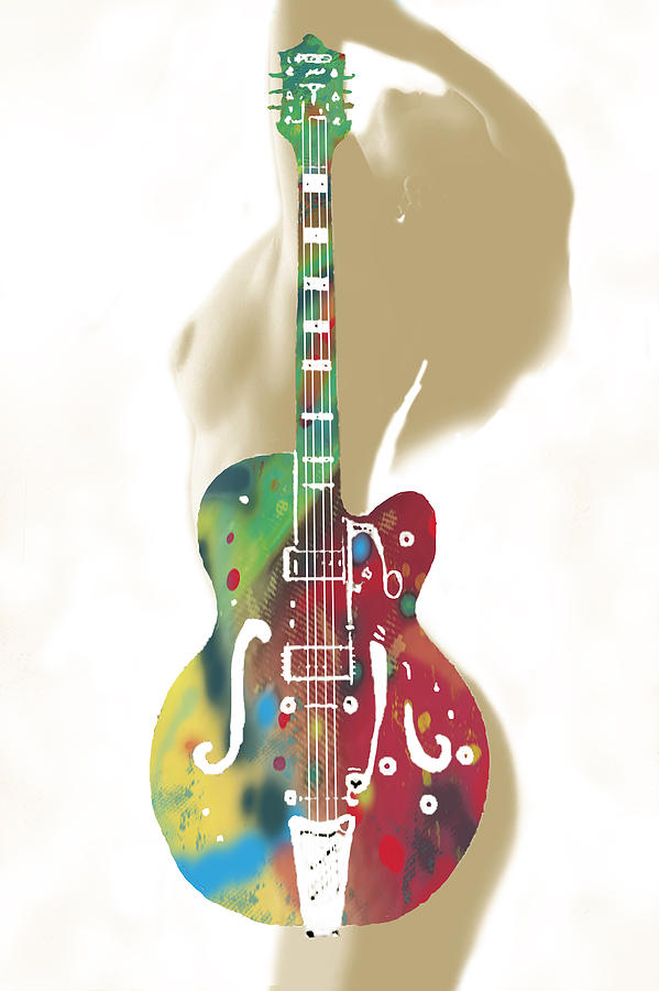 Guitar With Nude Stylised Drawing Art Poster Drawing By Kim Wang Pixels