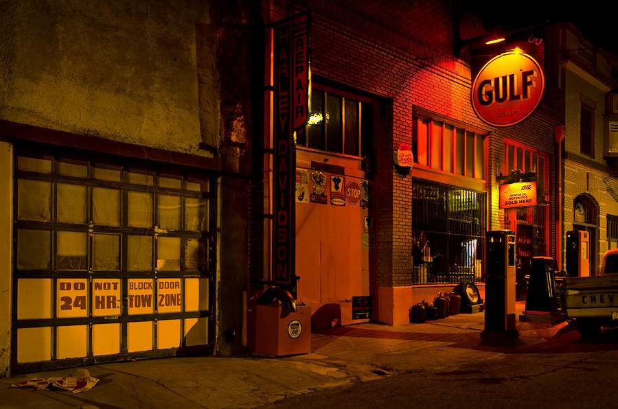 Gulf Oil Vintage Night Time Horizontal Photograph by Dave Dilli