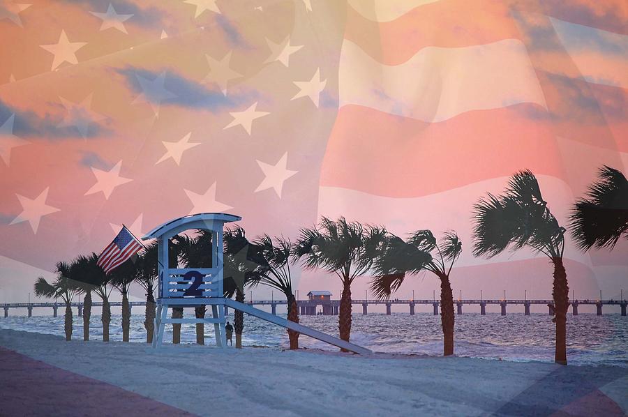 Gulf Shores Beach with Flag Digital Art by Michael Thomas