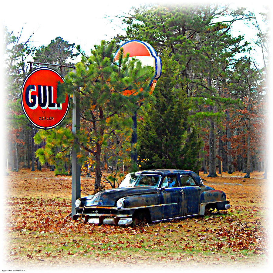 GULF Station Old Chrysler Digital Art by K Scott Teeters