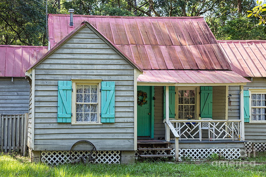 Gullah Home with Haint Blue Shutters Daufuskie Island South Carolina Photograph by Dawna Moore Photography