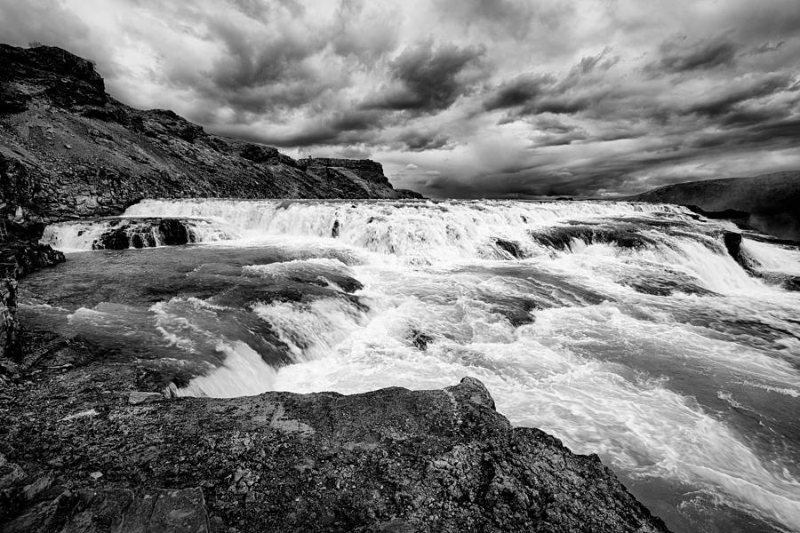 Gullfoss waterfall Iceland black and white Photograph by Matthias Hauser
