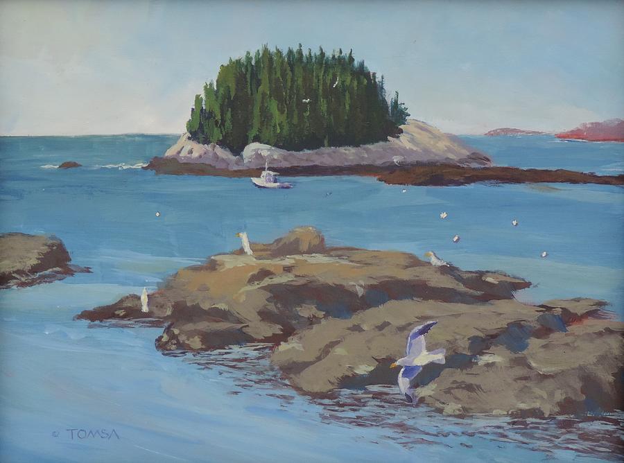 Gulls at Five Islands - Art by Bill Tomsa Painting by Bill Tomsa