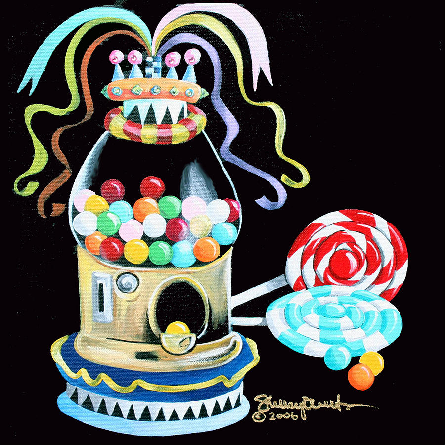 Gumball Machine and the Lollipops Mixed Media by Shelley Overton