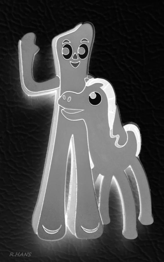 Toy Photograph - GUMBY AND POKEY B F F in NEGATIVE BLACK AND WHITE by Rob Hans