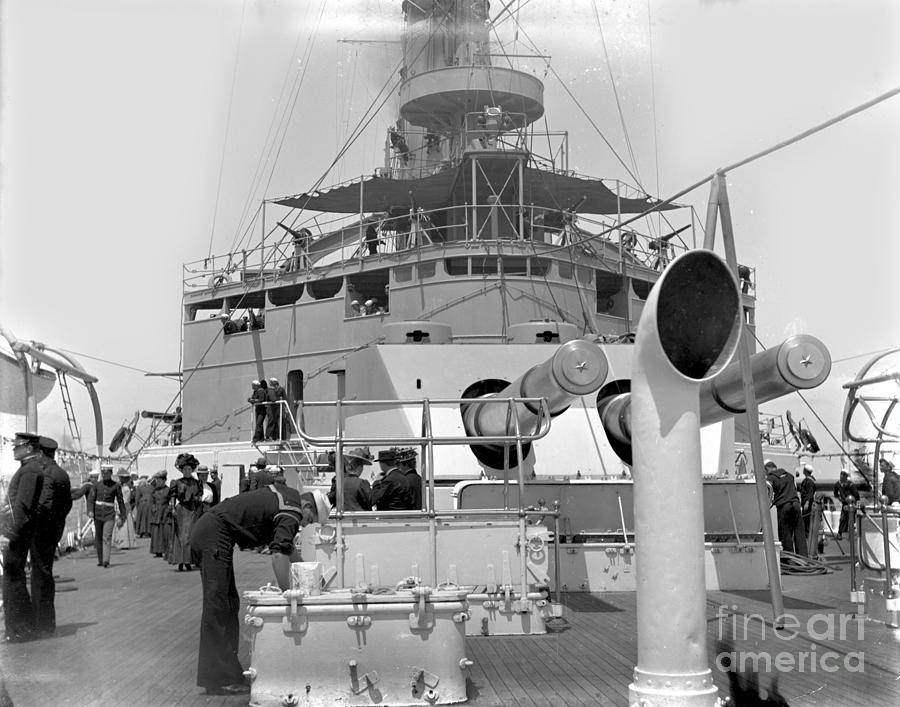 Great White Fleet Photograph - aft gun turret of the USS Maine BB-10 circa 1908 by Monterey County Historical Society