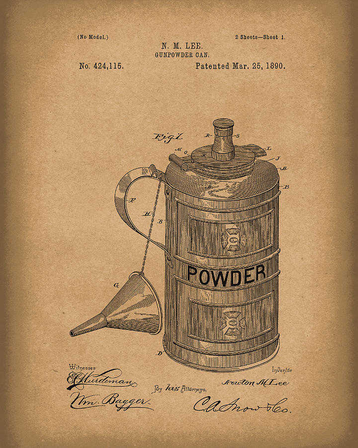 Gunpowder Can 1890 Patent Art Brown Drawing by Prior Art Design