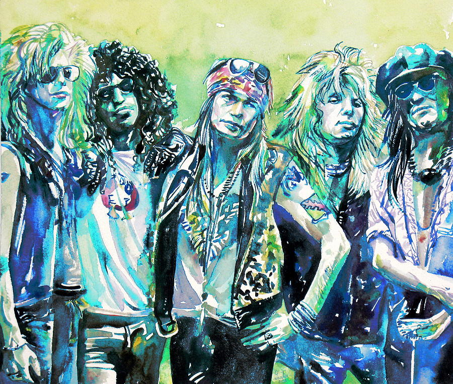 GUNS N ROSES - watercolor portrait Painting by Fabrizio Cassetta