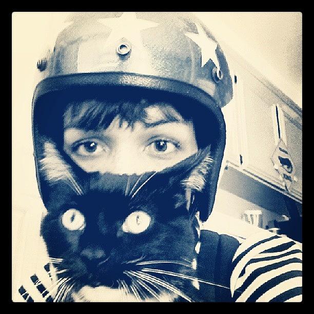Bw Photograph - #gunthercat #vintagehelmet #easyrider by Melissa Eve