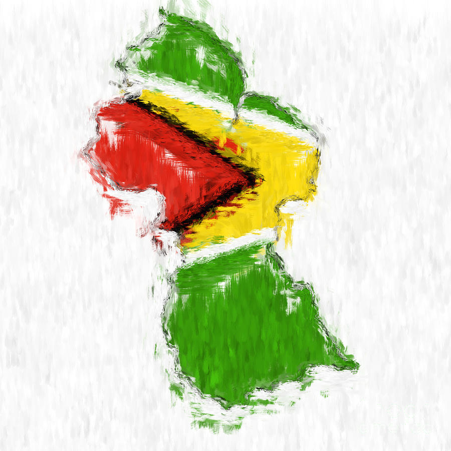 Guyana Painted Flag Map Painting by Antony McAulay