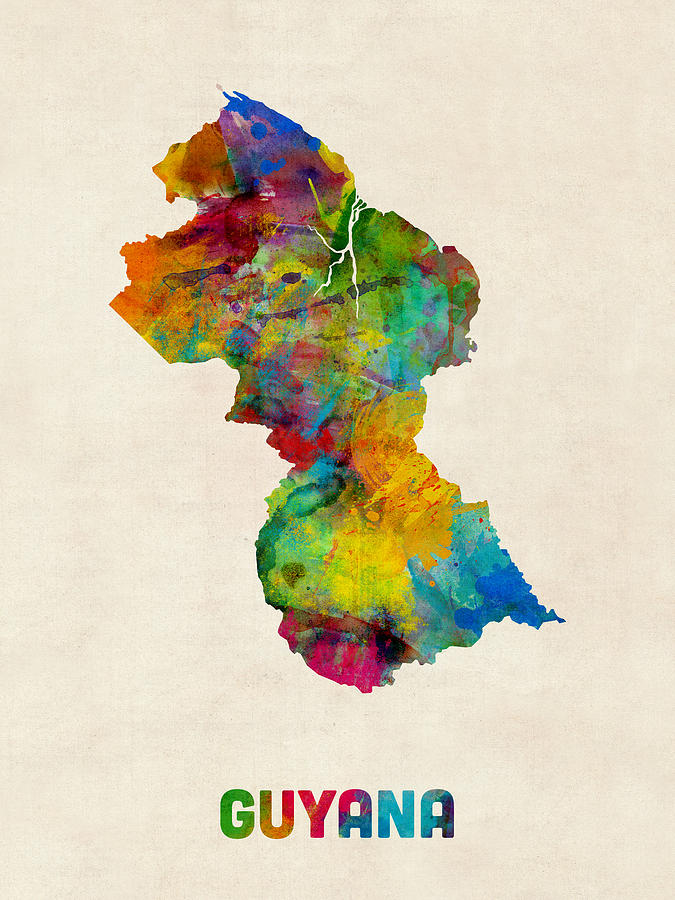 Guyana Watercolor Map Digital Art by Michael Tompsett