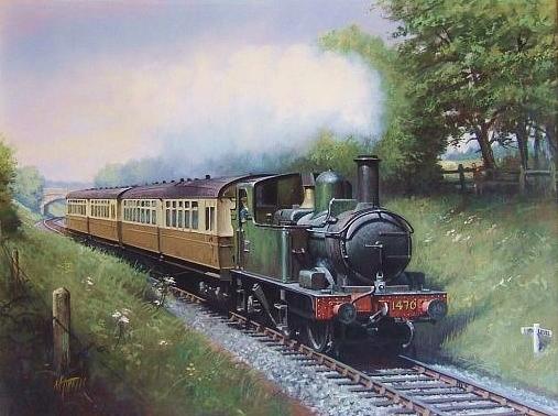 GWR 0.4.2T engine. Painting by Mike Jeffries