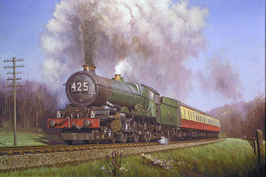 Vintage Painting - GWR King class on Dainton bank. by Mike Jeffries