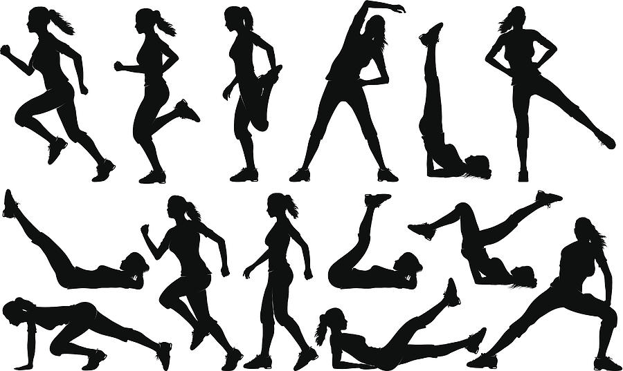 Gym Exercises Silhouettes (female) Drawing by Pixitive