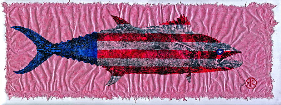 Gyotaku - American Spanish Mackerel - Flag Mixed Media by Jeffrey Canha