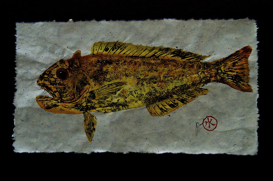 Gyotaku - Golden Tilefish - Clown of the Seas - Blanquillo Mixed Media by Jeffrey Canha