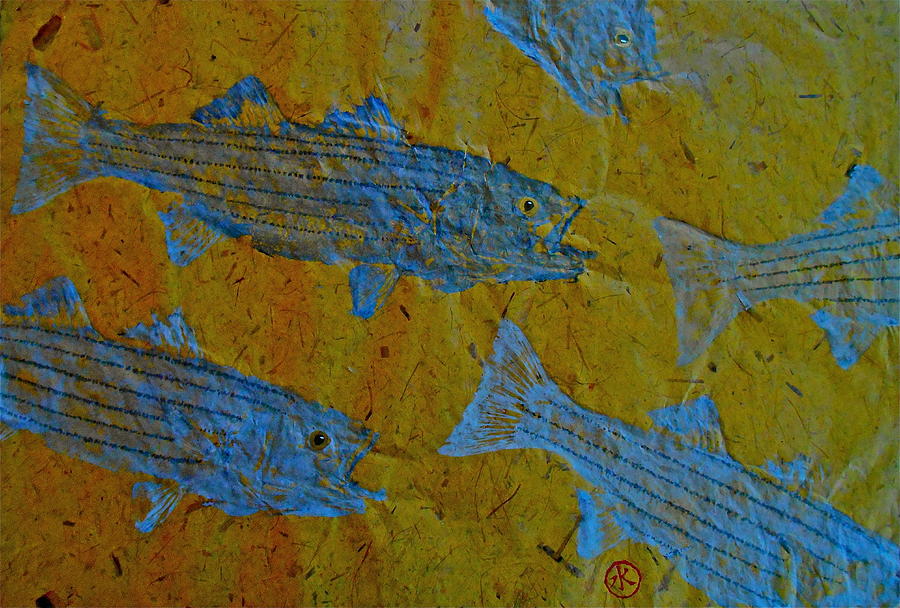 Gyotaku - Striped Bass - Rockfish - Linesider Mixed Media by Jeffrey Canha
