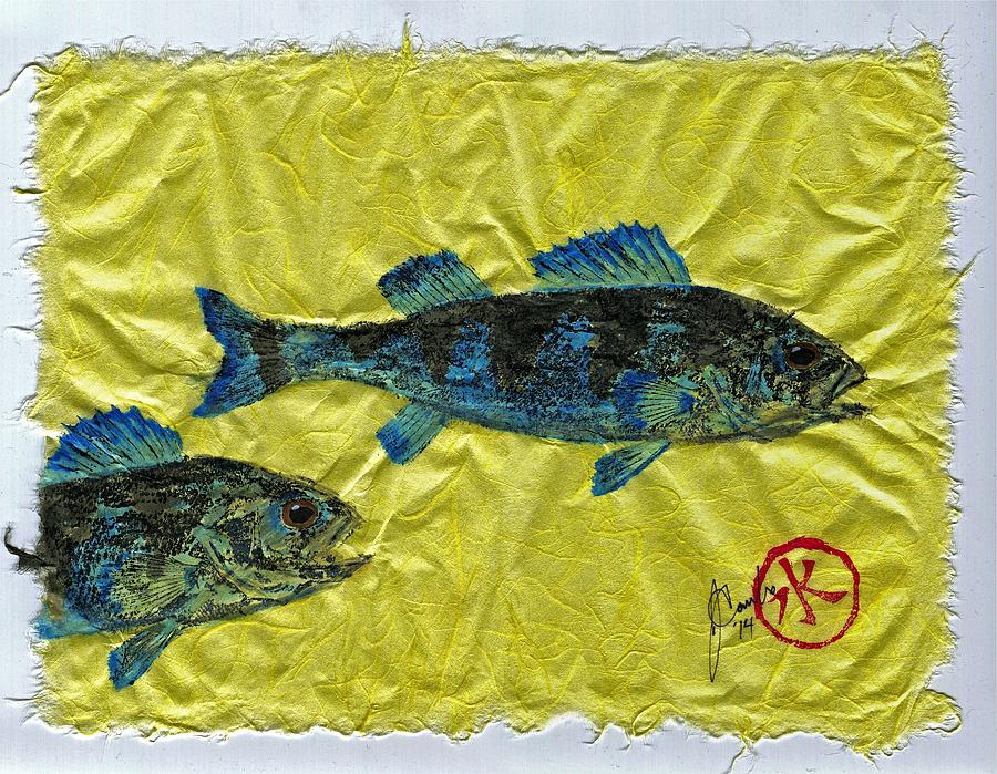 Gyotaku - Yellow Perch - Bluefish Mixed Media by Jeffrey Canha