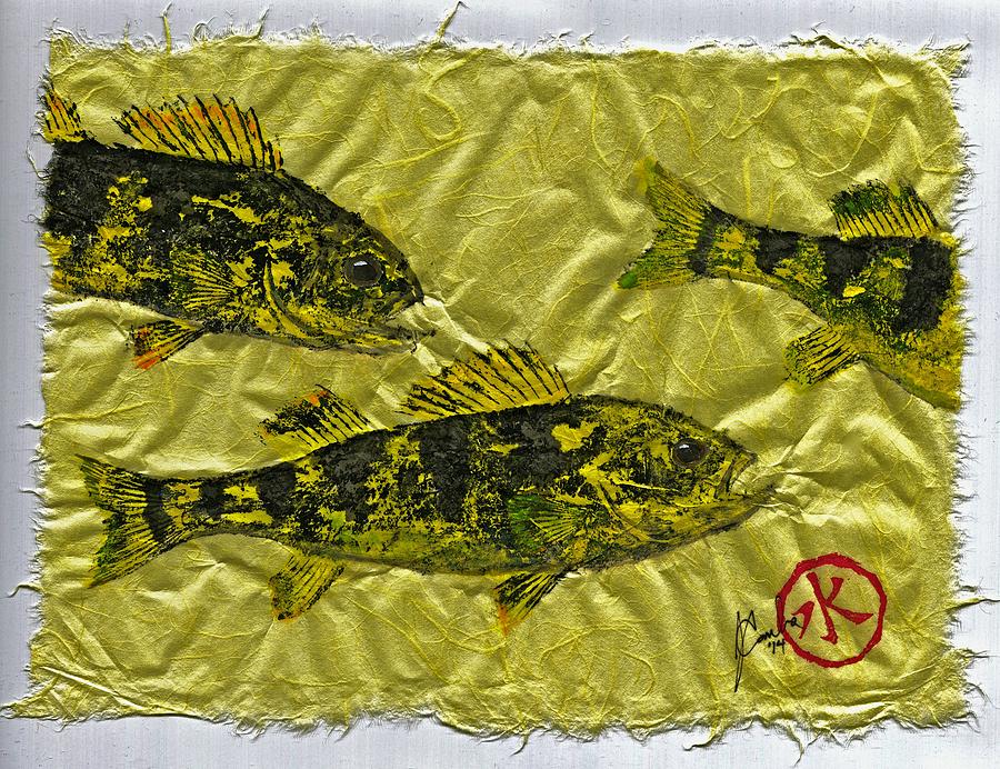 Gyotaku - Yellow Perch - Walleye Mixed Media by Jeffrey Canha