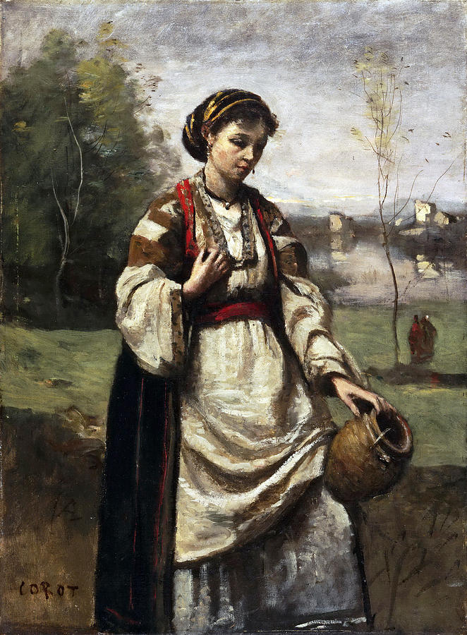 Gypsy Girl at a Fountain Painting by Jean-Baptiste-Camille Corot