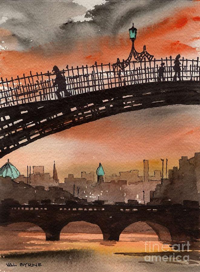 F 763 Ha Penny Bridge  Dublin 1 Painting by Val Byrne