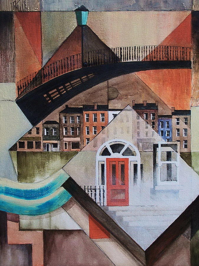 Abstract Painting - Ha Penny bridge in Georgian Dublin by Val Byrne