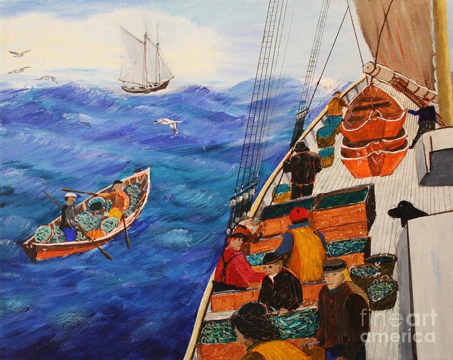 Schooner Painting - Haddocking on Georges Bank 1921 by Bill Hubbard