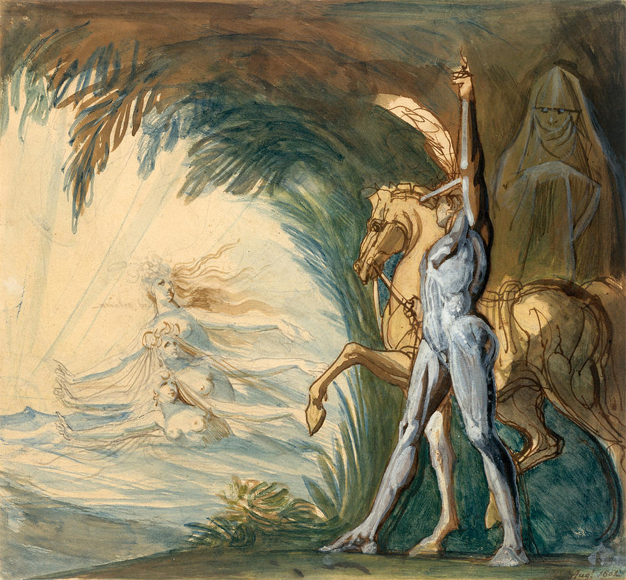Hagen and the Nymphs of the Danube Drawing by Henry Fuseli